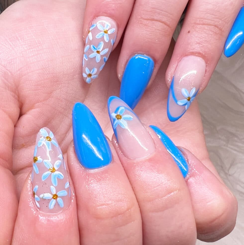 Hand-painted floral nail art
