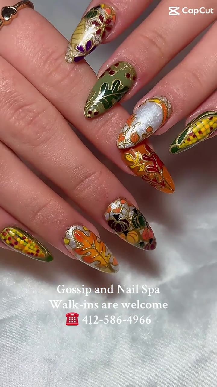 Thanksgiving harvest manicure from Gossip & Nail Spa South Side